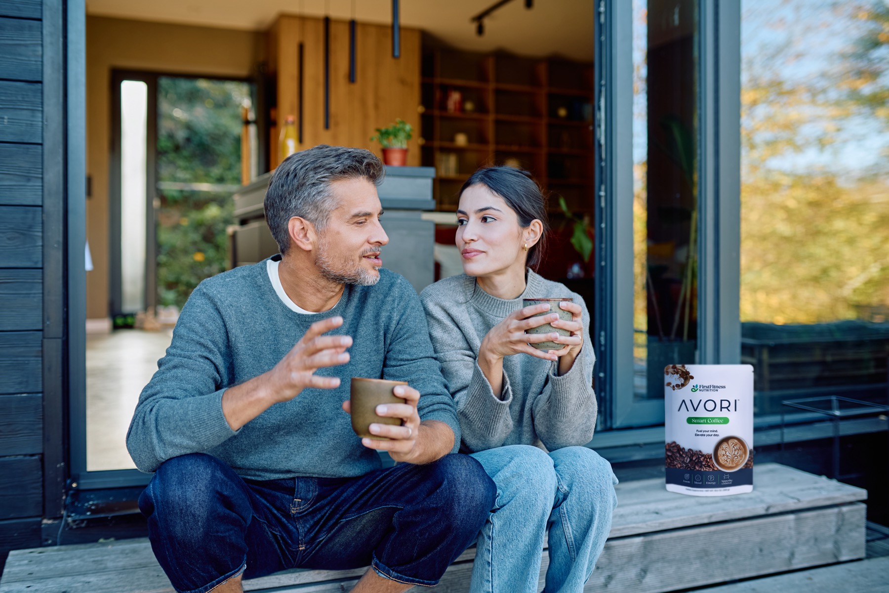 A couple enjoying AVORI coffee together