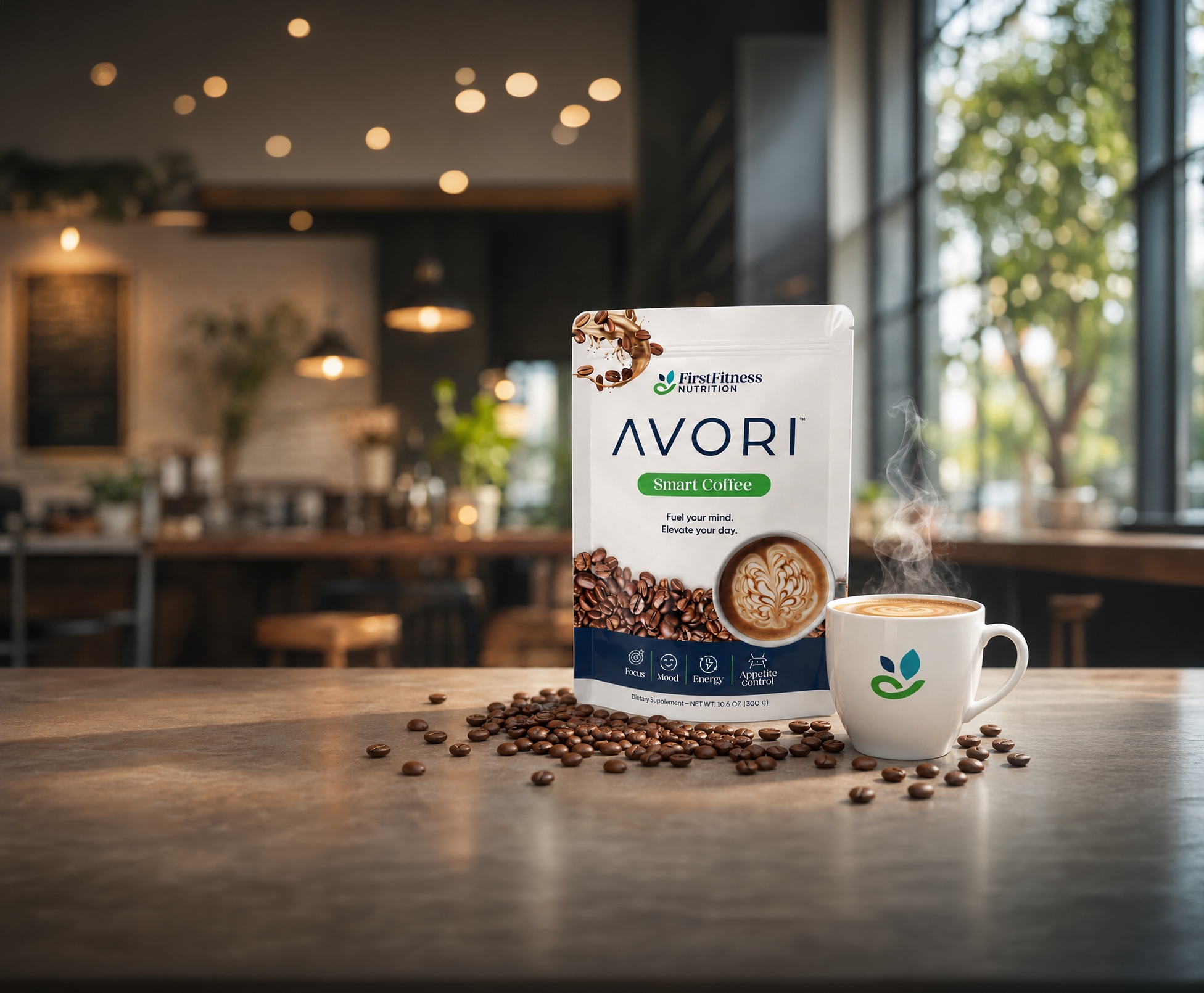 AVORI Smart Coffee with a fresh cup of coffee
